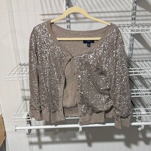 American Eagle Outfitters Taupe Sequin Button Cardigan